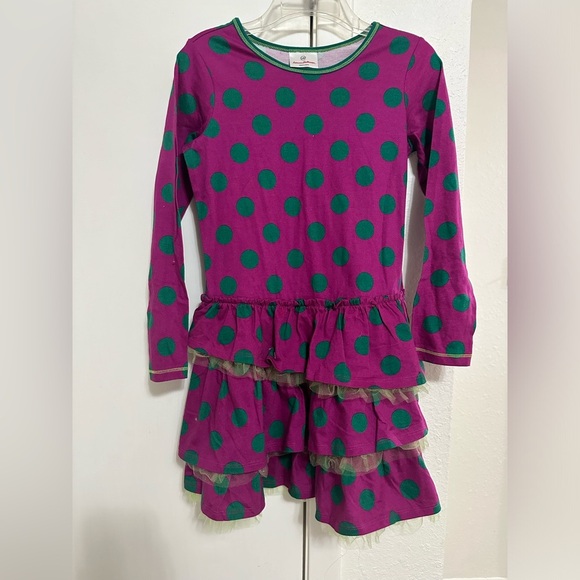 Hanna Andersson	Ruffle Up Dress in Plume / Deep In The Forest Sz 140 cm | size 8 - Picture 1 of 4